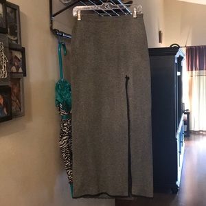 Too-Chez! Long Gray Skirt with Black Lace Trim